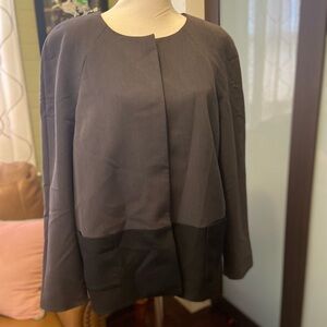 Gray and Black Blazer with Collarless Neckline